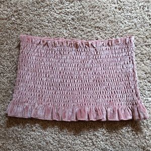 Revolve strapless pink velvet ruffle crop top